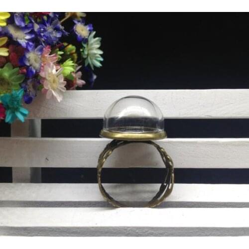 5sets/lot 16mm half round Glass Bubble vial rings glass globe dome cover with ring set DIY vial pendant glass bubble ring gifts
