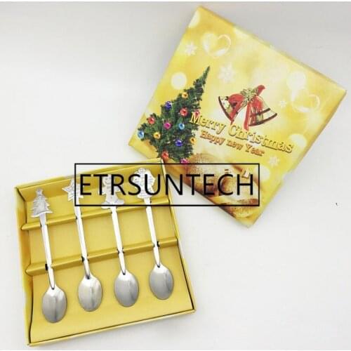 50sets 4pcs/set Christmas Coffee Spoons Stainless Steel Dessert Spoon For Kid Drinking Tea Spoon Christmas Tableware