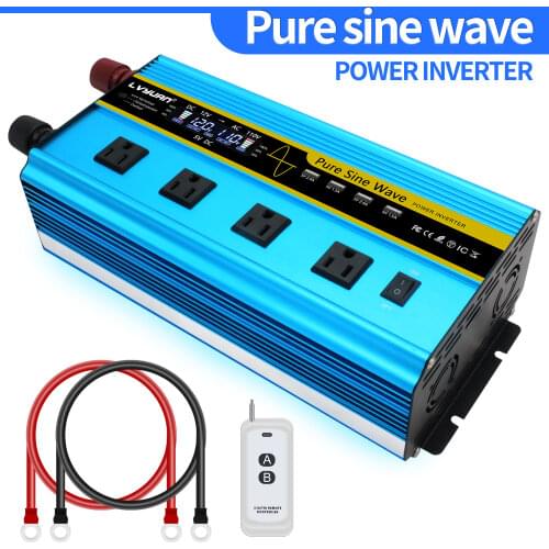 Remote control power inverter DC 12V to AC 110V 60HZ 12000W solar inverter 4USB LCD voltage display charger adapter US socket