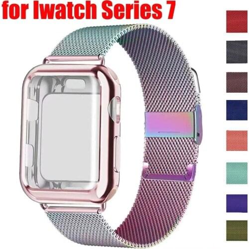 Case+Strap For Apple Watch Band 44mm 40mm 42mm 38mm smartwatch belt magnetic milanese loop bracelet iWatch series 6 5 4 3 se