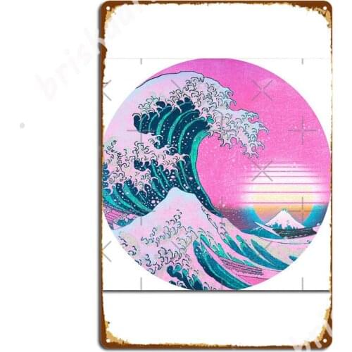 Vaporwave Great Wave Off Kanagawa Aesthetic Retro Sunset Metal Signs pub Garage Wall Decor pub Decoration Tin sign Posters