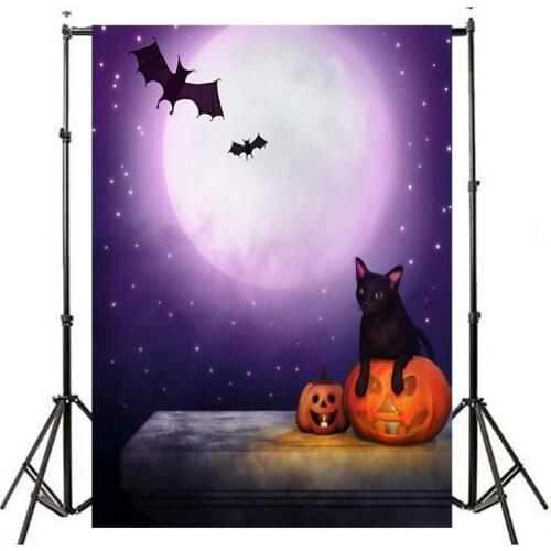 Halloween Photography Background Pumpkin Lantern Children Bat Black Cat Photo Backdrop Halloween Party Banner Studio Decoration