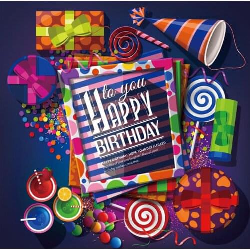 Colorful Birthday Party Supplies Decoration Backdrops Photographic Gift Box Photo Frame Cake Dessert Table Backgrounds Poster
