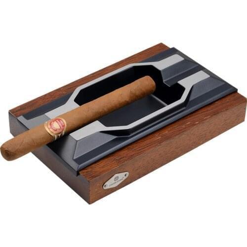 Creative Design Square Luxury Cigar Accessories Wood Base Metal Slot Cigar Ashtray Holder 2 Rest AT-135