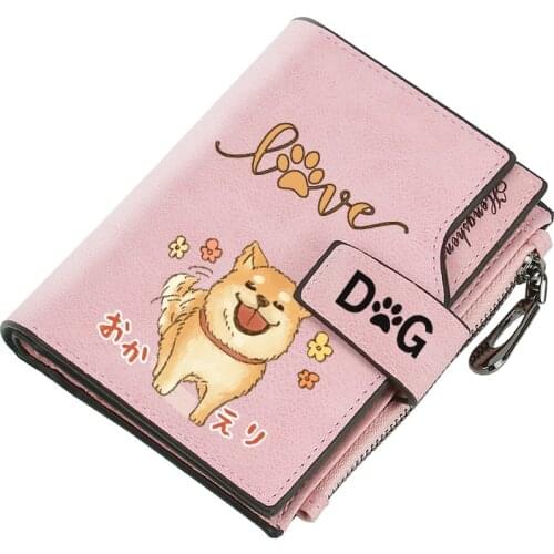 Women Cute Shiba Inu Dog Love Wallets Card Holders Purse Lady Female Fashion Short Coin Money Bag