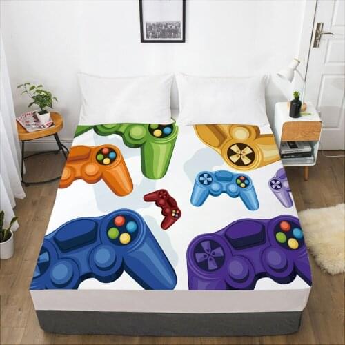 Cartoon Gamepad Childrens Elastic fitted sheet bed sheet With An Elastic Band Mattress Cover Bed cover for kids baby white