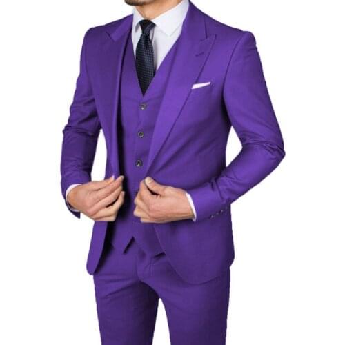 10 Colors Wide Peak Lapel Purple Navy Blue Grey Men Suits 3 Pieces Costum Homme Groom Wedding Terno Masculino Slim fit Blazer
