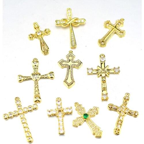 2021 new personality plating micro-inlaid diy cross pendant semi-finished products with necklace bracelet jewelry wholesale