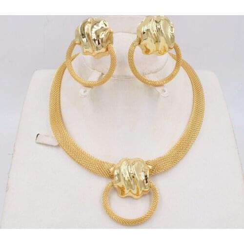 NEW High Quality Ltaly 750 Gold color Jewelry Set For Women african beads jewlery fashion necklace set earring jewelry