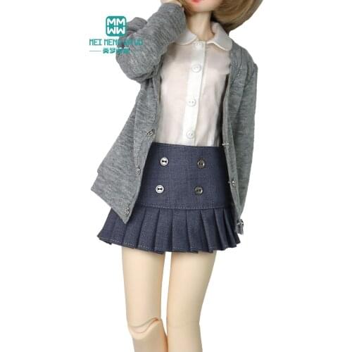 BJD doll clothes fits 40-65cm 1/4 1/3 SD MSD fashion British style pleated skirt gray, black, white, khaki