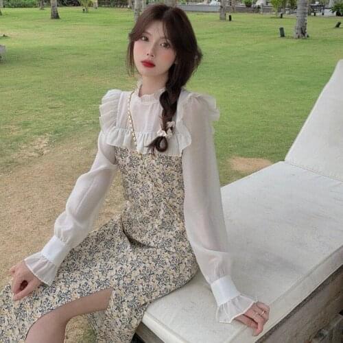 Dress Spring and Autumn New Gentle French Tea Break Dress Western Long Sleeve Long Sleeve Dress Reduce Age and Thin Waist