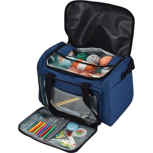 Knitting Bag Yarn Tote Organizer with Inner Divider for Wool Crochet Hooks Knitting Needles Sewing Set DIY Storage Bag