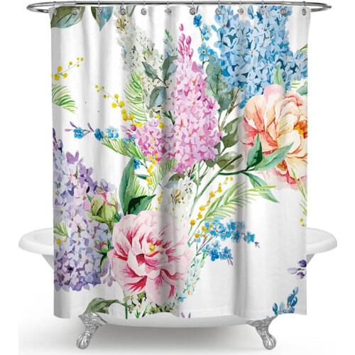 Flower Painting Printed Mildew Proof Polyester Shower Curtains Washable Waterproof Shower Curtains for Bathroom Home Decor