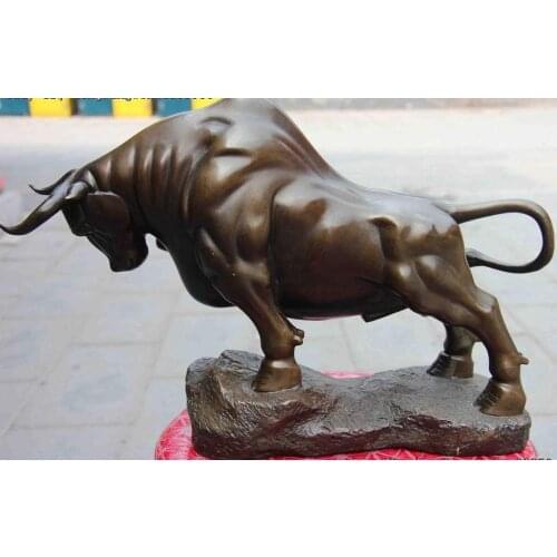 Old Chinese Folk Copper Bronze Feng Shui Money Wealth Lucky OX Bull Art Statue