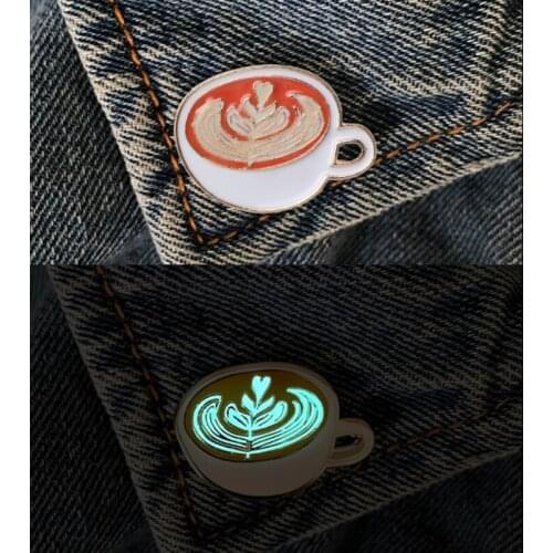 Luminous Coffee Cup Enamel Brooch Pins Glow in the Dark Latte Badge Pins Jewelry Drop Shipping