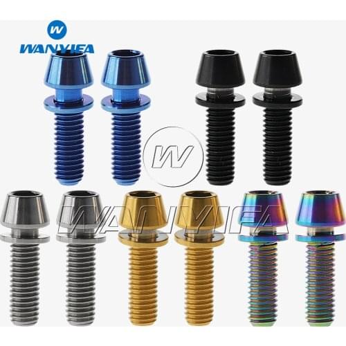 Wanyifa Titanium Ti Bolts M5x16mm for Bicycle Stem Allen Hex Tapered Head Bolt with Washer 2pcs