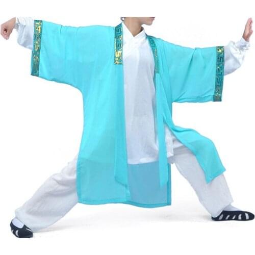 Unisex 10colors purple/red Wudang tai chi robe chiffon veil taijiquan exercise kung fu suits martial arts clothing