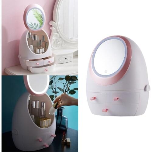 Makeup Mirrors Makeup Cosmetic Storage Case Box Organizers LED Mirror with Makeup Organizer for Dressing Table