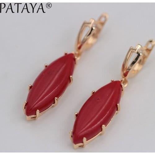 PATAYA New Exclusive 585 Rose Gold Dangle Earrings Multicolor Red Natural Stone Earrings Women Party Wedding India Jewelry RU