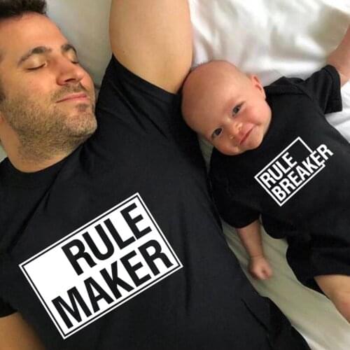 Rule Maker Rule Breaker Funny Family Matching Outfits Cotton Dad Mommy and Me Matching Shirts Baby Bodysuits Family Look Tshirts