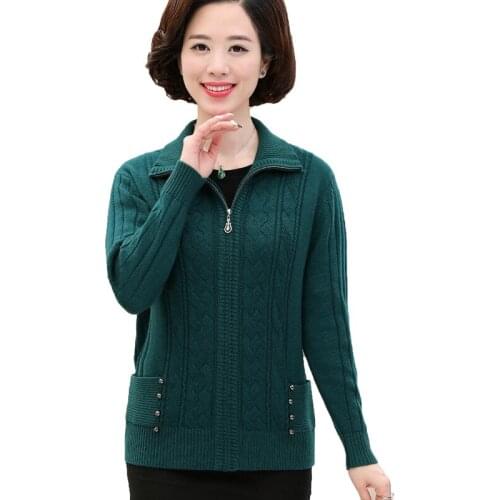 Cardigan Sweater Middle aged Female Autumn Winter Knit Tops Jacket Women Plus size 4XL Thicken Zipper Loose Sweaters Coats H627