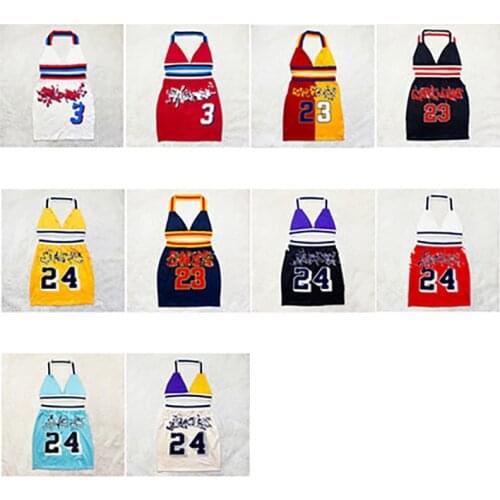 New Summer Ladies Basketball Star Number Sexy Fashion Beach Print Sleeveless Hanging Neck Tube Top Short Skirt Two-Piece Suit