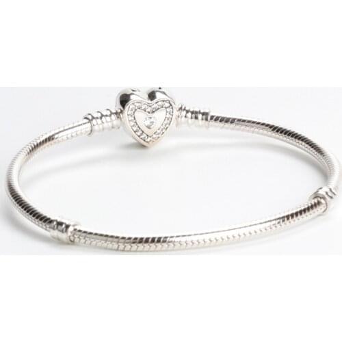 925 Sterling silver Forever Love Heart Lock Key Pan Bracelet for Authentic DIY Jewelry Holiday Gift bangles