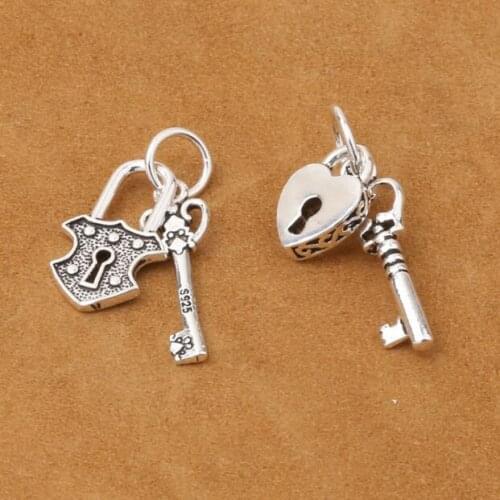 100% 925 Silver Lock Key Charm Vintage Silver Bracelet Charm DIY Jewelry Charm Lovers Gift