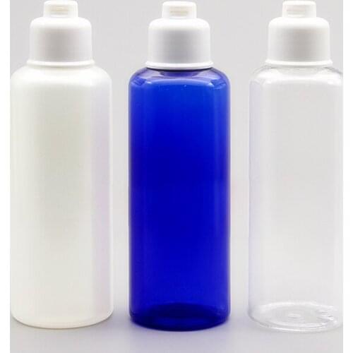 150ML PET plastic clear/blue round empty bottles flip cover bottle for lotion shampoo cosmetic packaging Empty plastic bottle