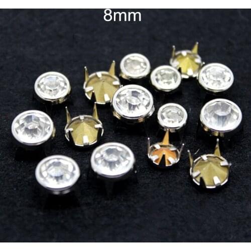 150 pcs 8mm Crystal Bead Claw Rivet Studs,Clear Faceted Glass Bead With Silver Metal Base Setting,DIY Clothing Rivet