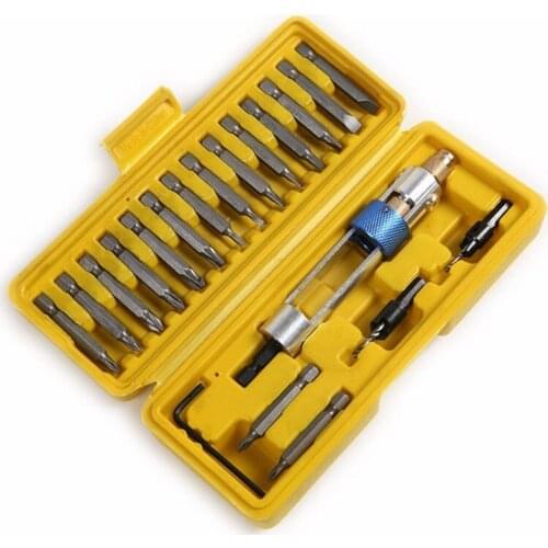 20Pcs 1/4 Inch Hex Shank Drill Screwdriver Bit Set with Drill Chuck Quick Changing Drill Driver