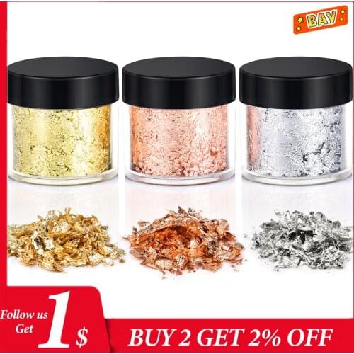 3Bottles Foil Art Craft Paper Leaf Leaves Sheets Bulk Foil Paper Leaves For Gilding DIY Nail Flake Gold/Silver/Copper Foil Flake