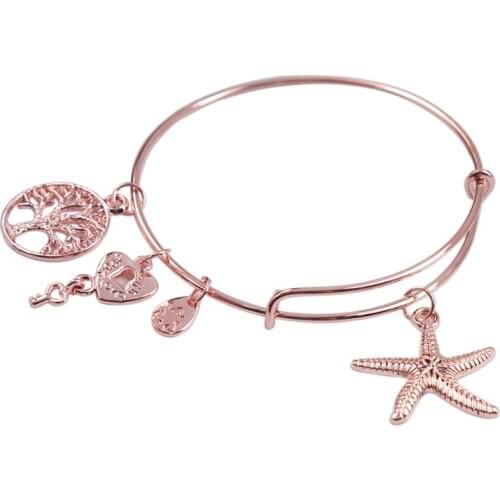 5PCS Fashion Rose Gold Color Plate Expandable Wire Bracelet Bangle various colors