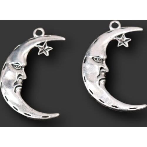8pcs Silver Plated Cartoon Moon Star Pendants Exaggerated Bracelet Necklace Metal Accessories DIY Charms Jewelry Crafts Making
