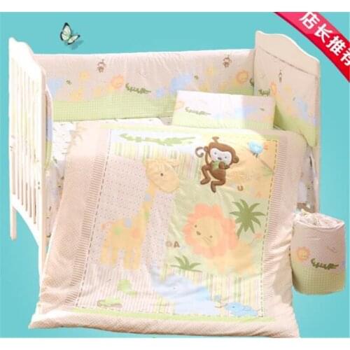 9Pcs Baby Cot Bedding Set Newborn Cartoon baby Crib Bedding Kit Detachable Quilt Pillow Bumpers Sheet Cot Bed Linen