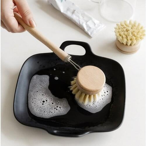 Bamboo Dish Brush Natural Wooden Handle Long Washing Dish Scrubber For Pot Pans Replacement Biodegradable Kitchen Brushes 2021