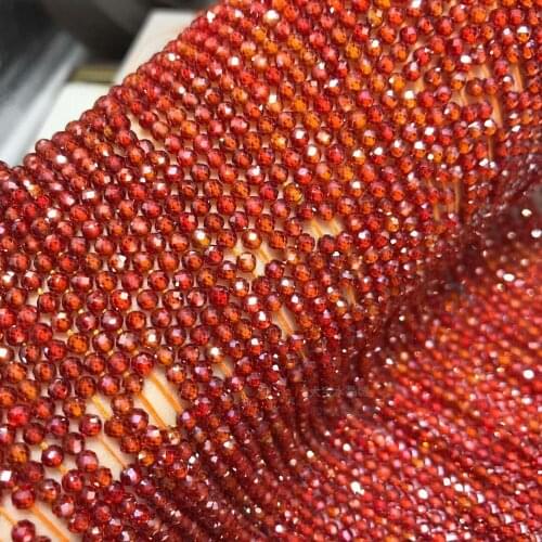Deep orange red zircon round faceted 2/3/4mm 14" for DIY jewelry making loose beads FPPJ wholesale beads nature