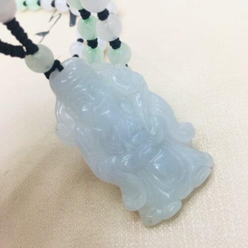 Pure natural Emerald jade Hand-carved solid Fortune pendant with emerald tri-color beads necklace Sweater chain