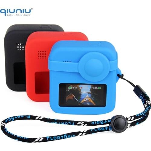 QIUNIU Silicone Protective Soft Rubber Housing Case Cover + Camera Lens Cap + Wrist Strap for GoPro Max Go Pro Case Accessories