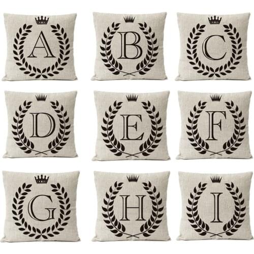 Black Crown Letter Alphabet Cushion Pillow Cover Home Decorative Office Sofa PillowCase 50x50cm