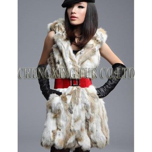 CX-G-B-102 New Fashion Womens Rabbit Fur Vest With Hood