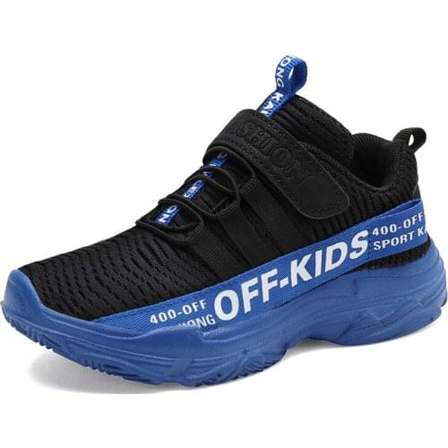 Childrens Sneakers Fashion Hook & Loop Mesh Breathable Sport Damping Sole For Children Sneakers Boys Running Shoes Big 30-39