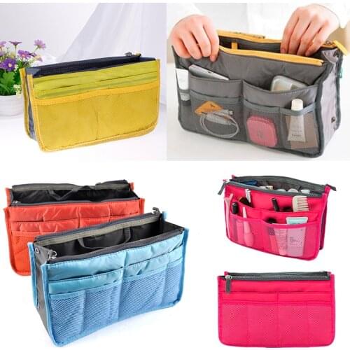 Travel Portable Multifunction Travel Nylon Dual Handbag Pouch Organizer Insert Bags
