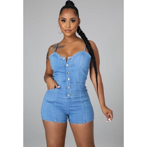 Jeans Casual Overalls Sexy Women Spaghetti Strap Elegant Blue Denim Jumpsuit Romper