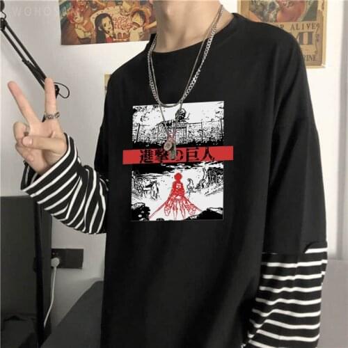 Anime Attack On Titan T-shirt Harajuku Manga Eren Jaeger Titans Attack Poster Graphics T Shirt Male Summer Long Sleeve Tshirt