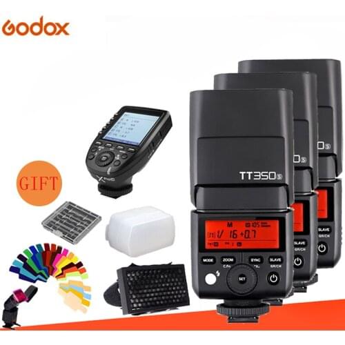 GODOX 3*Mini TT350 TTL HSS Max 1/8000s 2.4G Wireless X System Flash with Xpro-Transmitter and Gift Kit for Canon Fujifilm Snoy
