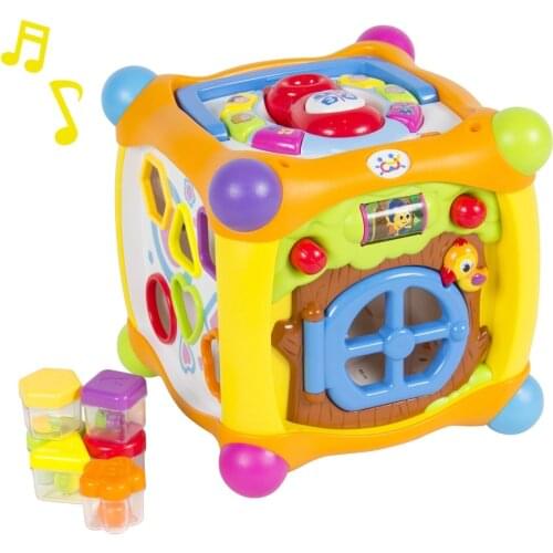 Talking Activity Cube Box Play Center with Lights, Music,shape sorter,door games and More Kids Early Development material Toy