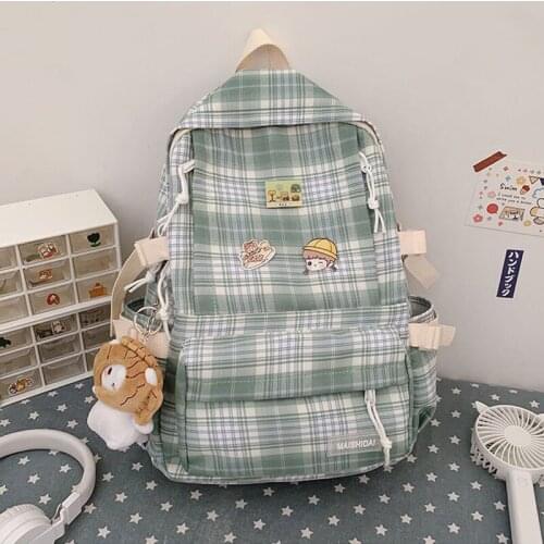 Plaid School Backpack for Girls Vintage Pencil Cases Portfolio to School Large Capacity Luggage-bag Luxury Laptop Bag Woman M125