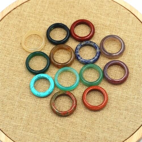 Fashion Lady 18mm Women Multicolor Real Natural Stone Ring Men Rings Elegant Nature Stone Ring Jewelry High-Quality Wholesale