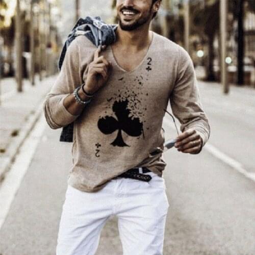 2020 Elastic Mens T-Shirt V-Neck Long Sleeve Men T Shirt For Male Lycra And Cotton T-Shirts Man Clothing TShirt Brand Tees